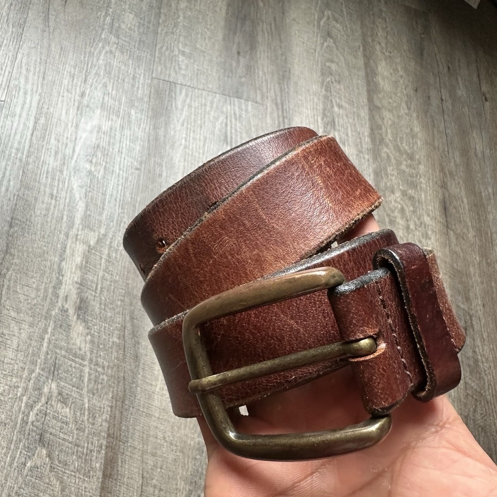 Vintage L.L. Bean Leather Belt Made in USA Solid Brass Buckle Brown Men's Sz 38